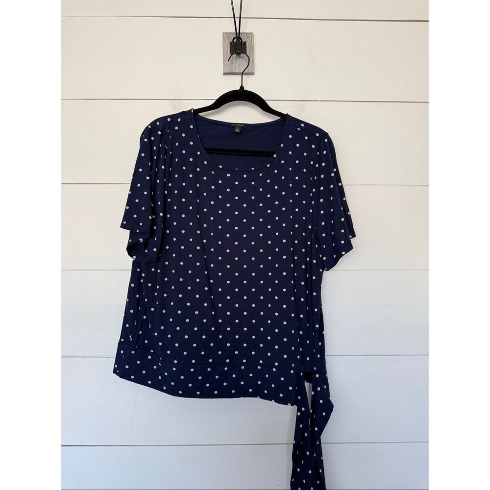Talbots Women’s XL Navy Blue White Polka Dot Tie Top Blouse